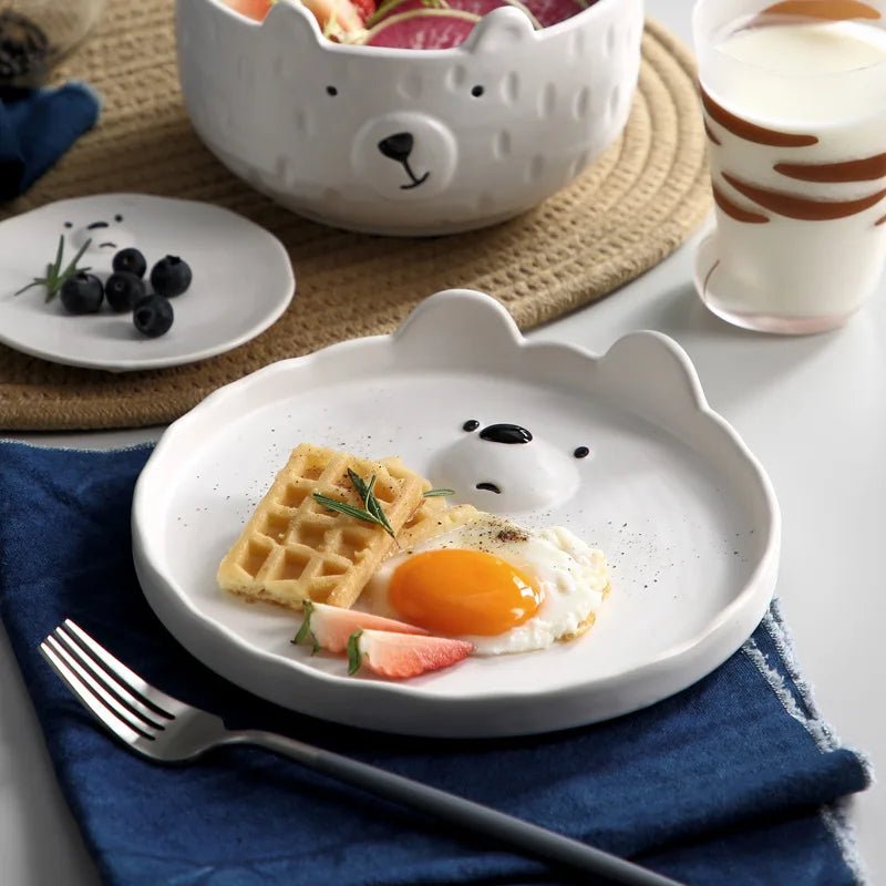 Cartoon Polar Bear Ceramic Plate + Bowl Set - The House Of BLOC