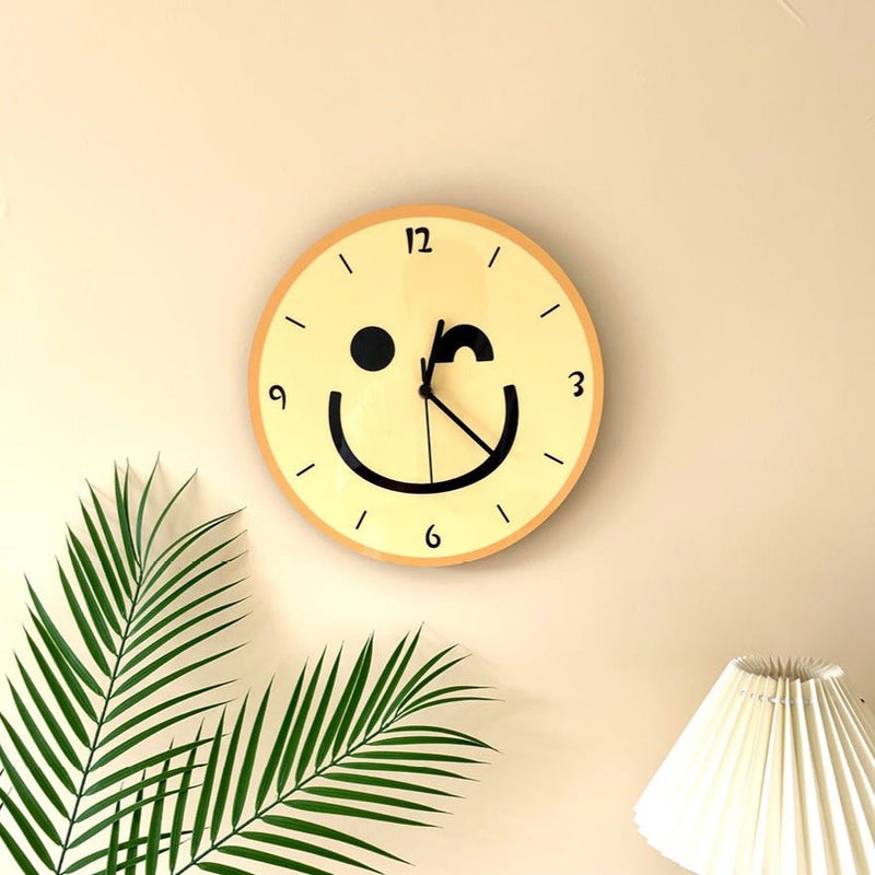 Cartoon Yellow Smiley Face Wall Mounted Clock - The House Of BLOC