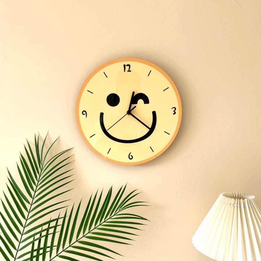 Cartoon Yellow Smiley Face Wall Mounted Clock - The House Of BLOC