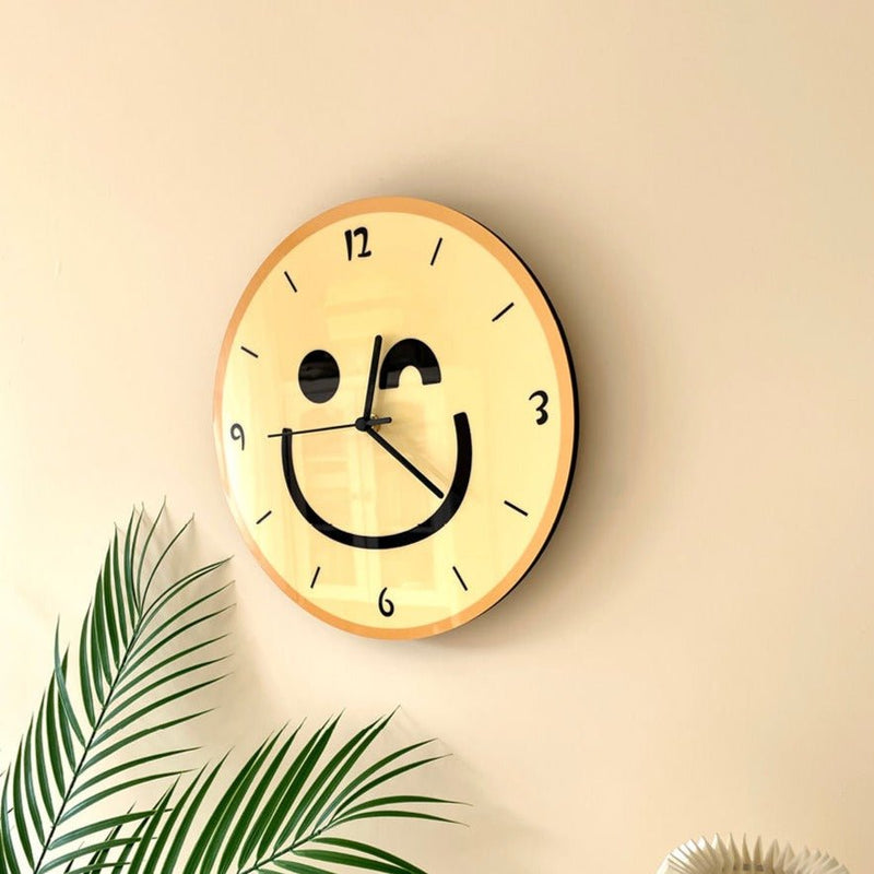 Cartoon Yellow Smiley Face Wall Mounted Clock - The House Of BLOC
