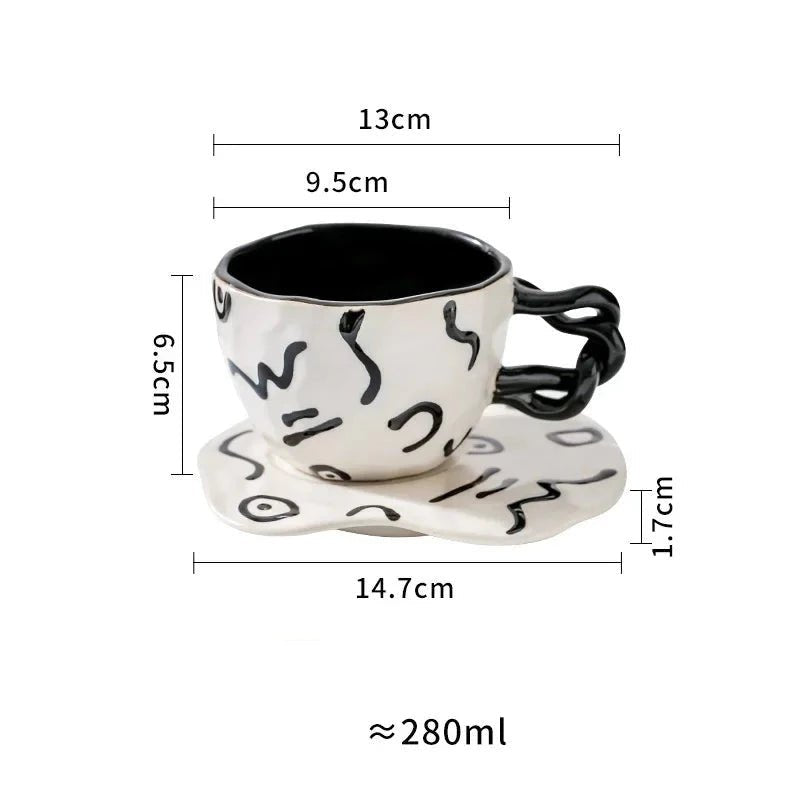 Ceramic Hand Painted Breakfast Mug + Saucer Set - The House Of BLOC