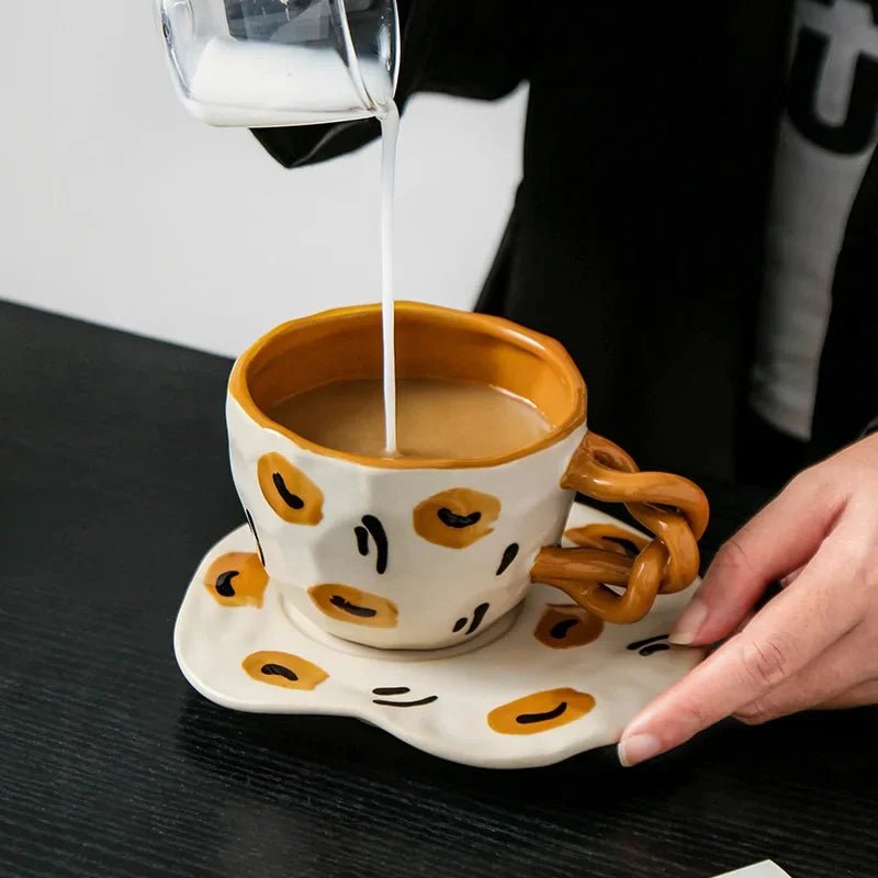 Ceramic Hand Painted Breakfast Mug + Saucer Set - The House Of BLOC