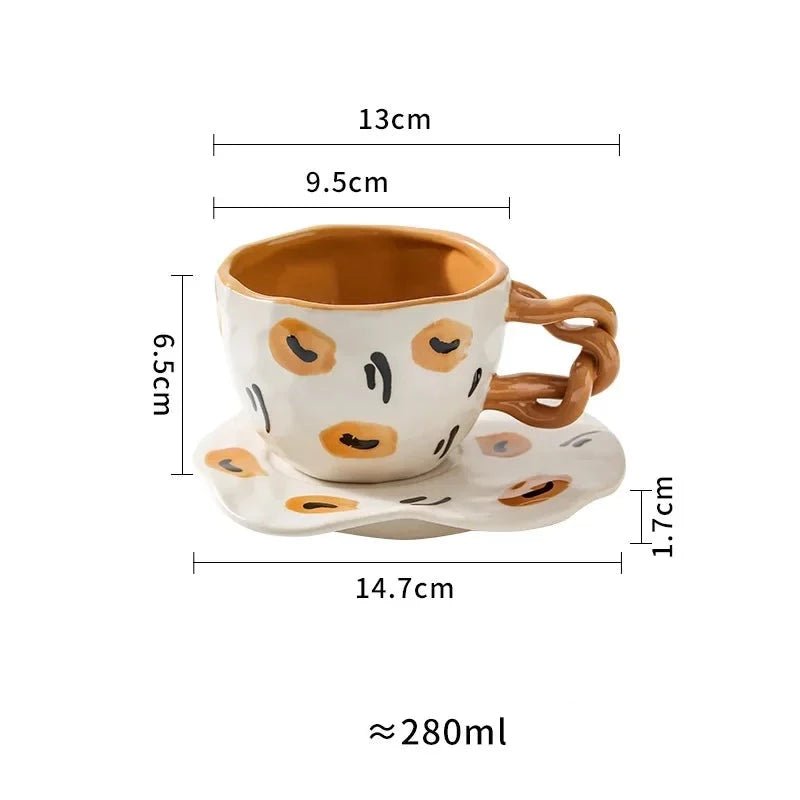 Ceramic Hand Painted Breakfast Mug + Saucer Set - The House Of BLOC