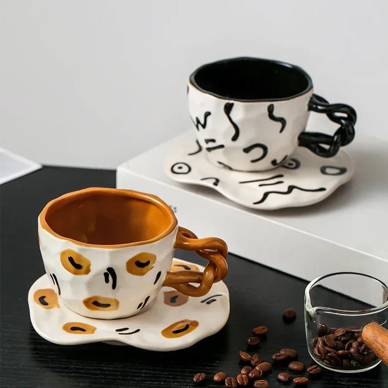 Ceramic Hand Painted Breakfast Mug + Saucer Set - The House Of BLOC