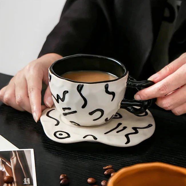 Ceramic Hand Painted Breakfast Mug + Saucer Set - The House Of BLOC