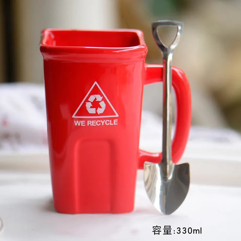 Ceramic Rubbish Bin Shape Mug With Shovel Spoon - The House Of BLOC