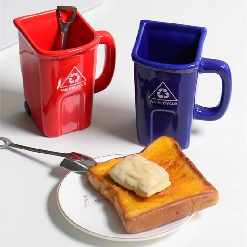 Ceramic Rubbish Bin Shape Mug With Shovel Spoon - The House Of BLOC