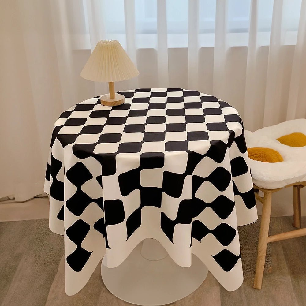 Chequered Design Round Cotton Tablecloth - The House Of BLOC