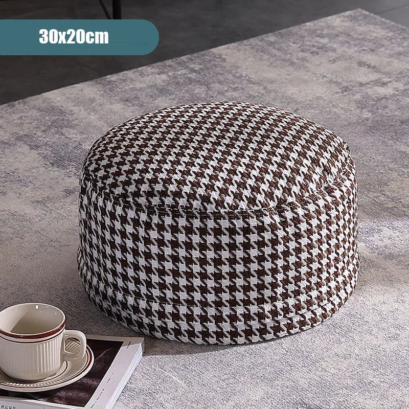 Classic Round Check Pattern Living Room Stool - The House Of BLOC