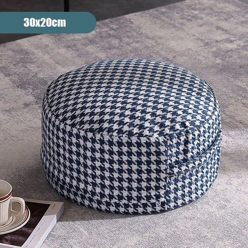 Classic Round Check Pattern Living Room Stool - The House Of BLOC