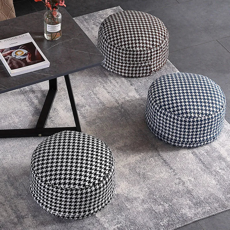 Classic Round Check Pattern Living Room Stool - The House Of BLOC