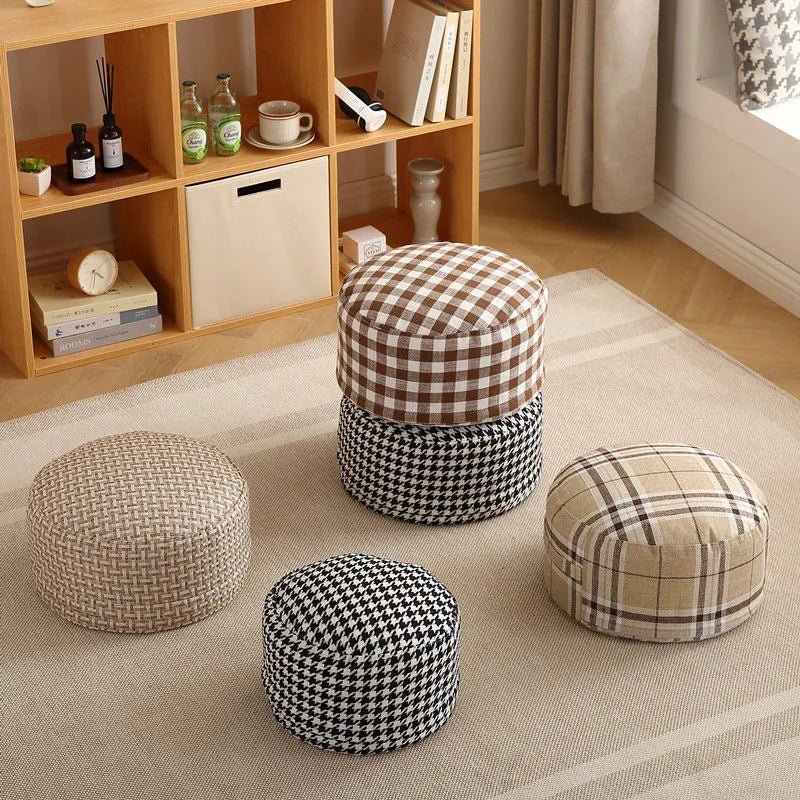 Classic Round Check Pattern Living Room Stool - The House Of BLOC