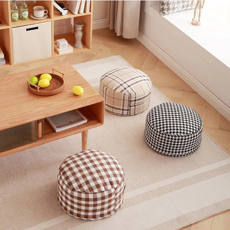 Classic Round Check Pattern Living Room Stool - The House Of BLOC
