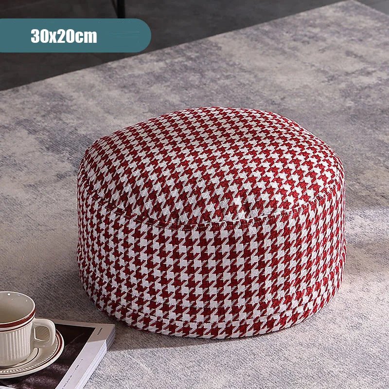 Classic Round Check Pattern Living Room Stool - The House Of BLOC