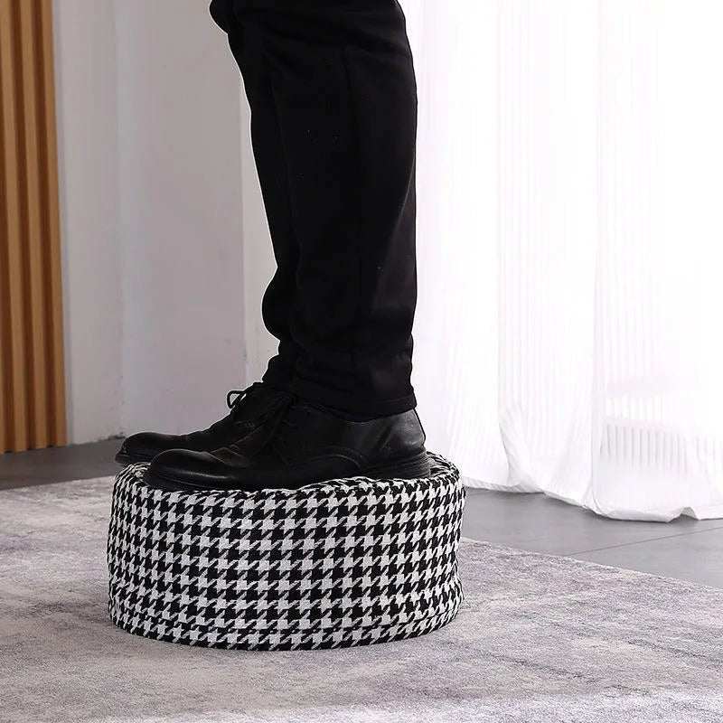 Classic Round Check Pattern Living Room Stool - The House Of BLOC