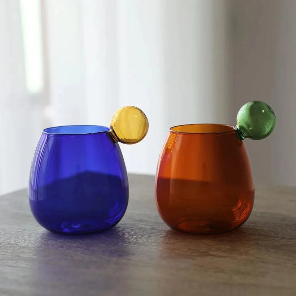 Colourful Glass Chubby Cup With Ball Handle - The House Of BLOC