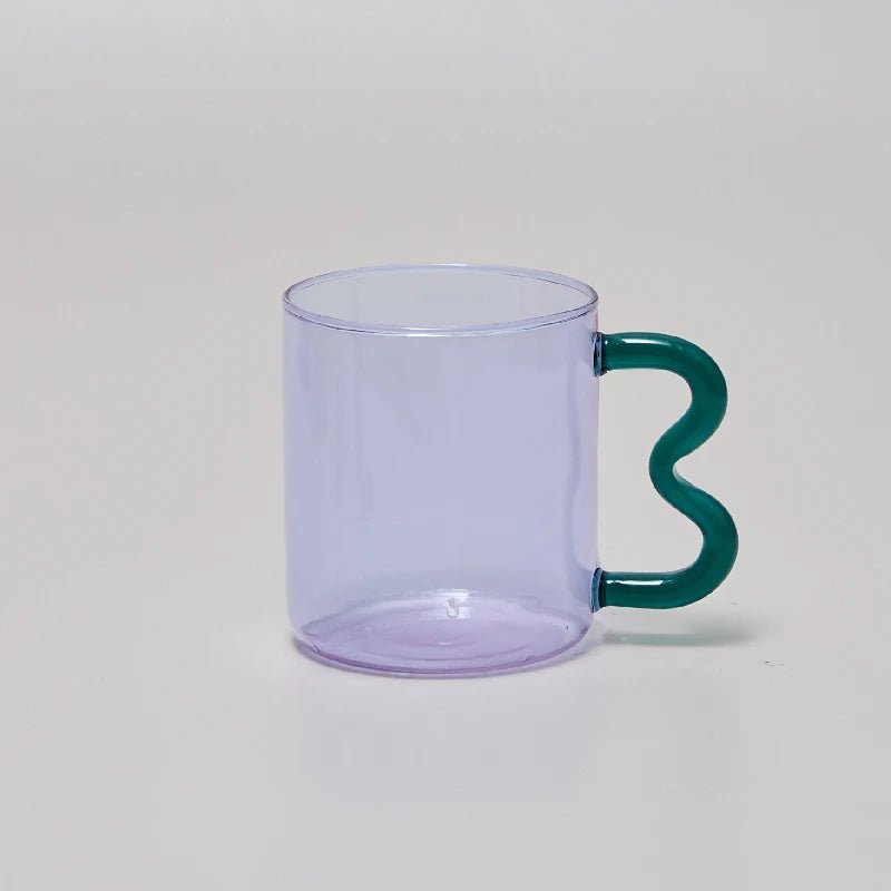 Colourful Glass Coffee Mug With Squiggle Handle - The House Of BLOC