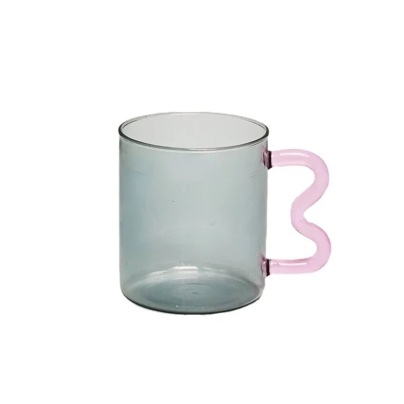 Colourful Glass Coffee Mug With Squiggle Handle - The House Of BLOC