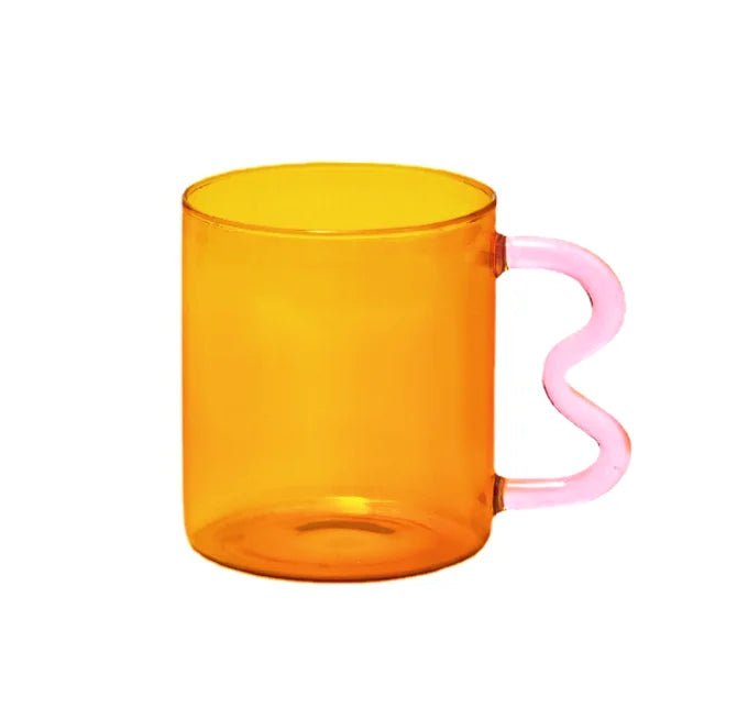 Colourful Glass Coffee Mug With Squiggle Handle - The House Of BLOC