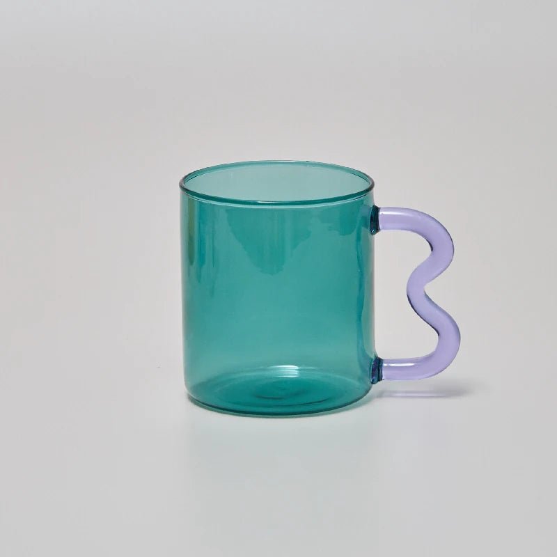 Colourful Glass Coffee Mug With Squiggle Handle - The House Of BLOC