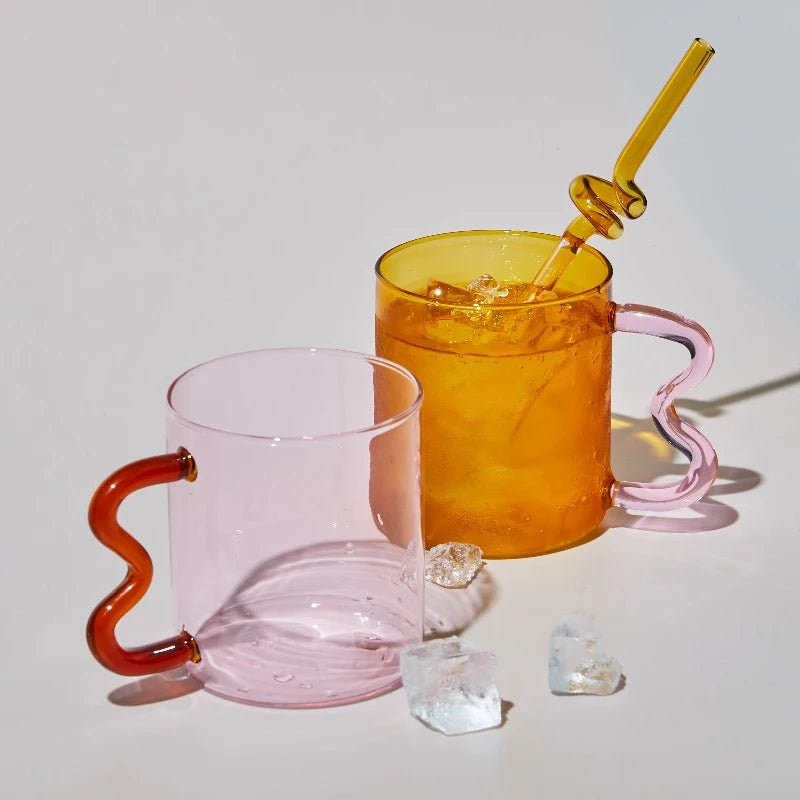 Colourful Glass Coffee Mug With Squiggle Handle - The House Of BLOC