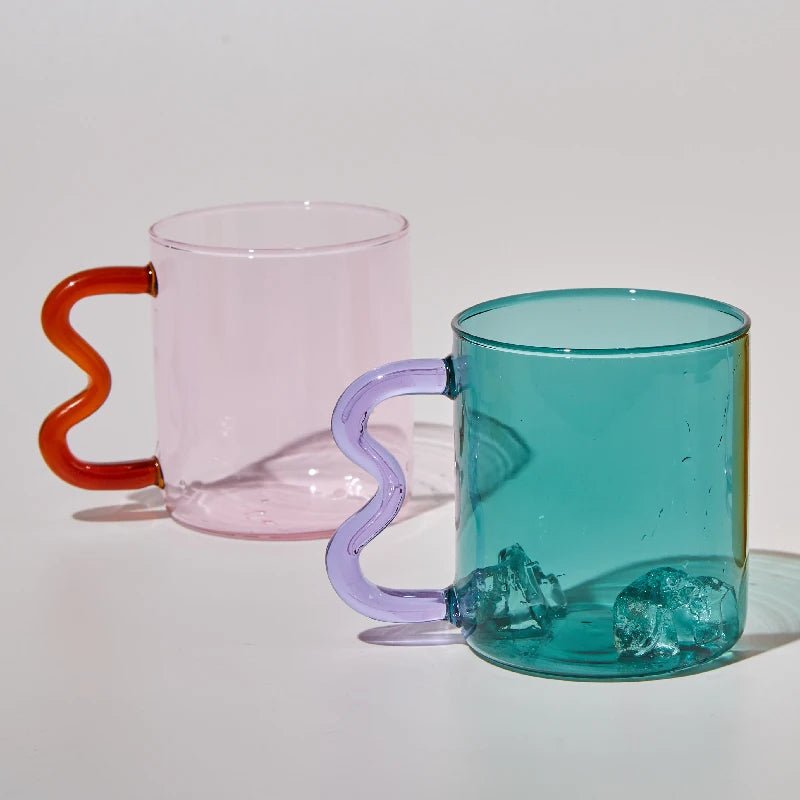 Colourful Glass Coffee Mug With Squiggle Handle - The House Of BLOC