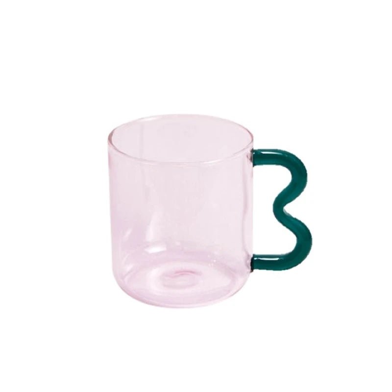 Colourful Glass Coffee Mug With Squiggle Handle - The House Of BLOC