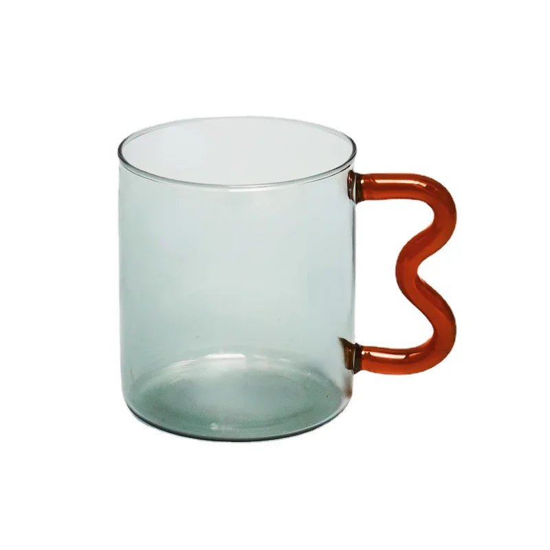 Colourful Glass Coffee Mug With Squiggle Handle - The House Of BLOC