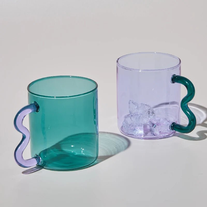 Colourful Glass Coffee Mug With Squiggle Handle - The House Of BLOC