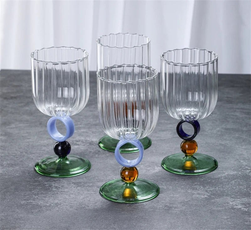 Colourful Ribbed Ring Stemmed Glass - The House Of BLOC