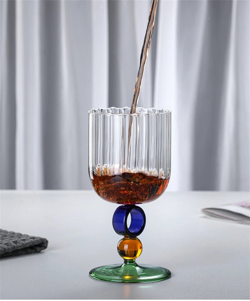 Colourful Ribbed Ring Stemmed Glass - The House Of BLOC