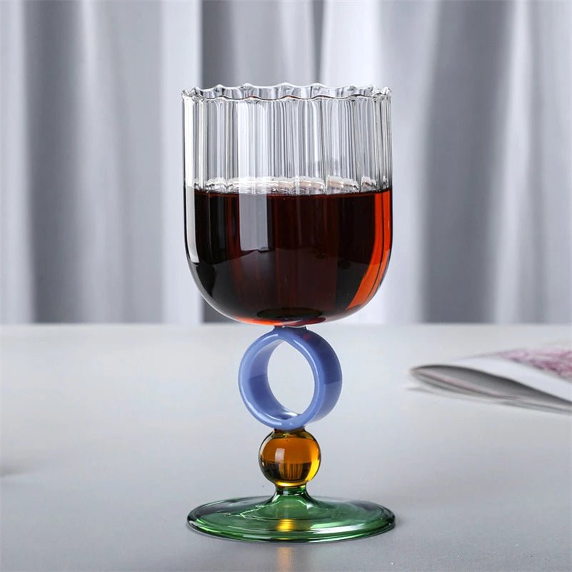 Colourful Ribbed Ring Stemmed Glass - The House Of BLOC