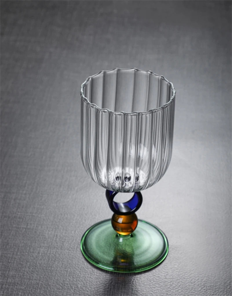 Colourful Ribbed Ring Stemmed Glass - The House Of BLOC