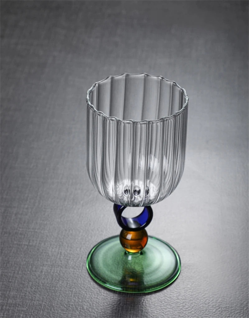 Colourful Ribbed Ring Stemmed Glass - The House Of BLOC