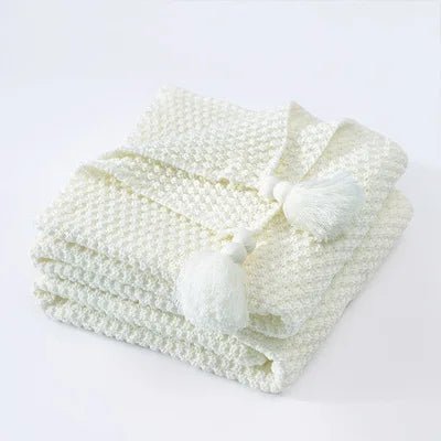 Cosy Woollen Knitted Tassel Sofa Blanket - The House Of BLOC