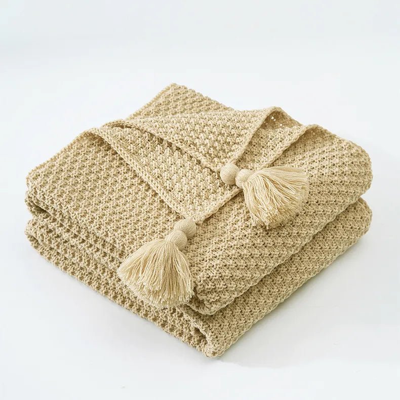 Cosy Woollen Knitted Tassel Sofa Blanket - The House Of BLOC