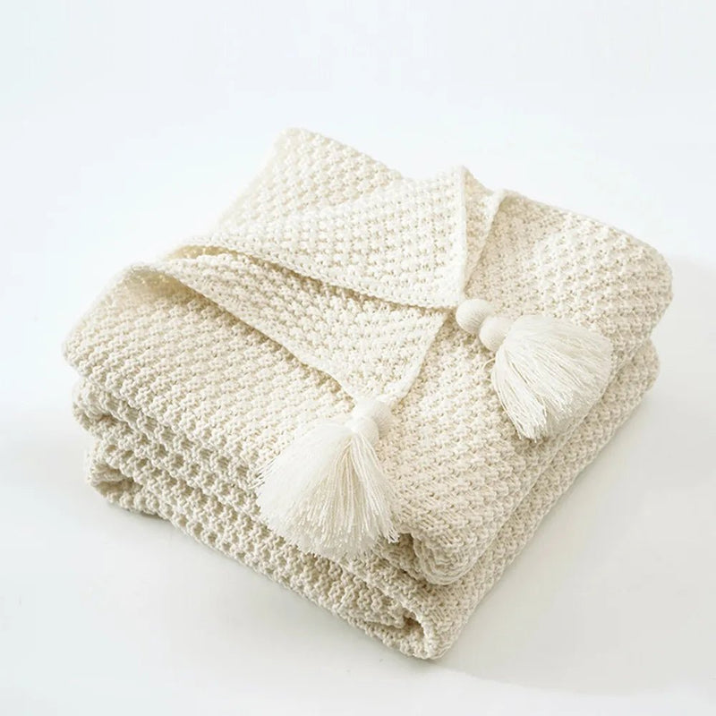 Cosy Woollen Knitted Tassel Sofa Blanket - The House Of BLOC