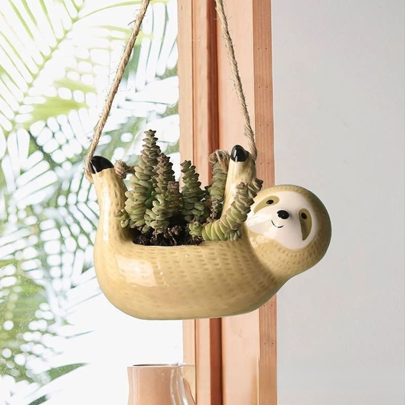 Creative Ceramic Sloth Hanging Flowerpot - The House Of BLOC