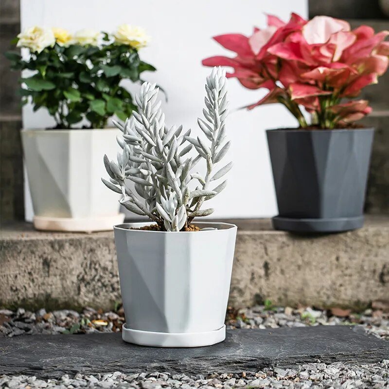 Creative Resin Simple Flower Pot & Saucer