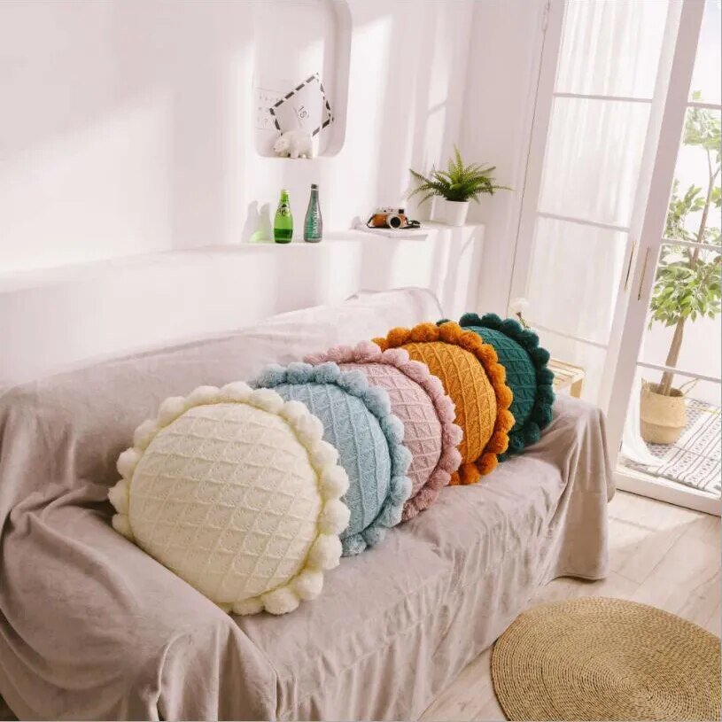 Cute Pompom Tassel Round Cosy Cushion - The House Of BLOC