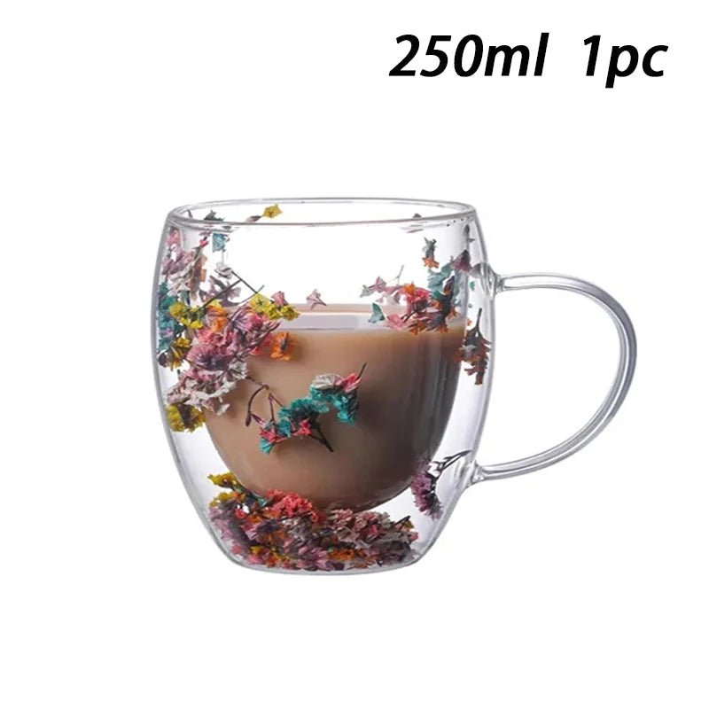 Double Wall Insulated Floral Glass Coffee Mugs - The House Of BLOC