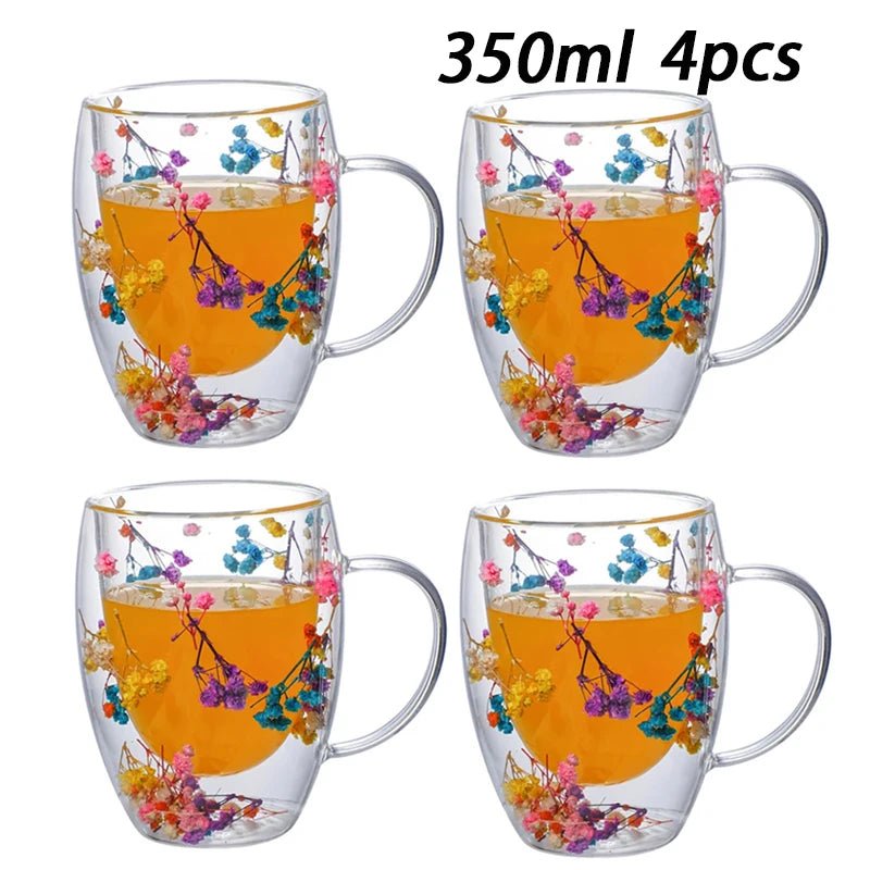 Double Wall Insulated Floral Glass Coffee Mugs - The House Of BLOC