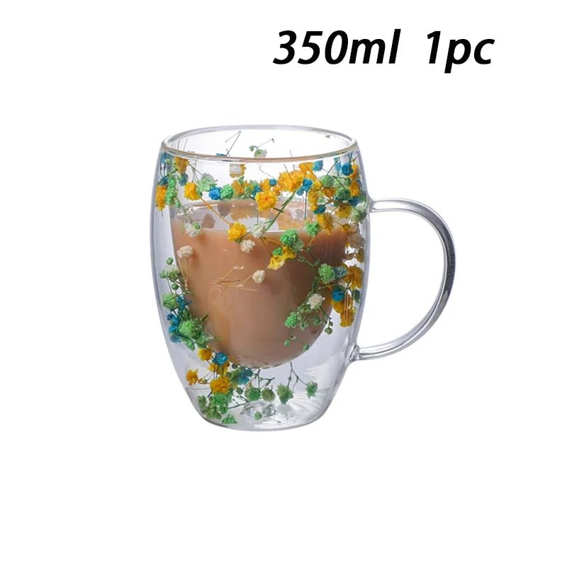 Double Wall Insulated Floral Glass Coffee Mugs - The House Of BLOC