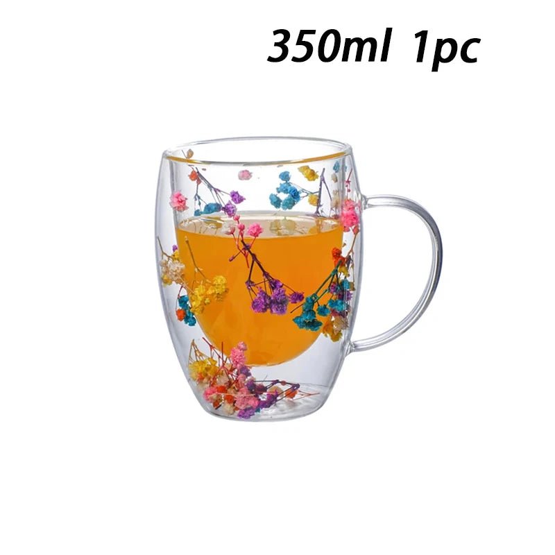 Double Wall Insulated Floral Glass Coffee Mugs - The House Of BLOC