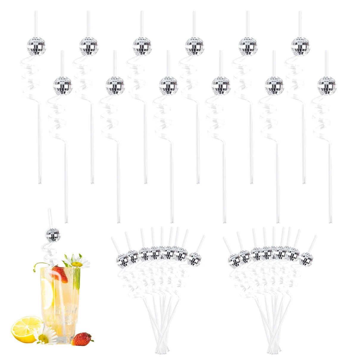 Eight Piece Set Of Sparkling Disco Ball Straws - The House Of BLOC