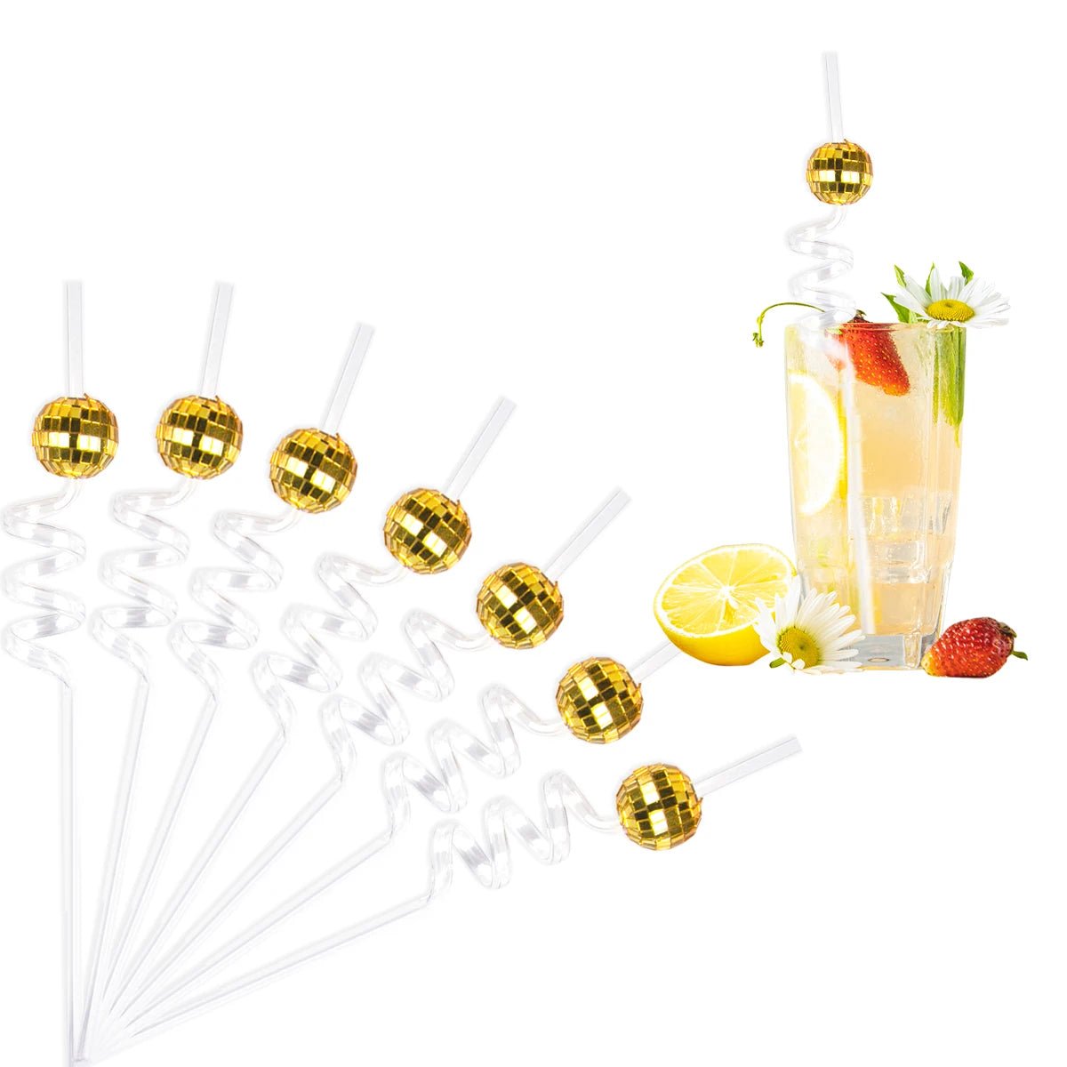 Eight Piece Set Of Sparkling Disco Ball Straws - The House Of BLOC