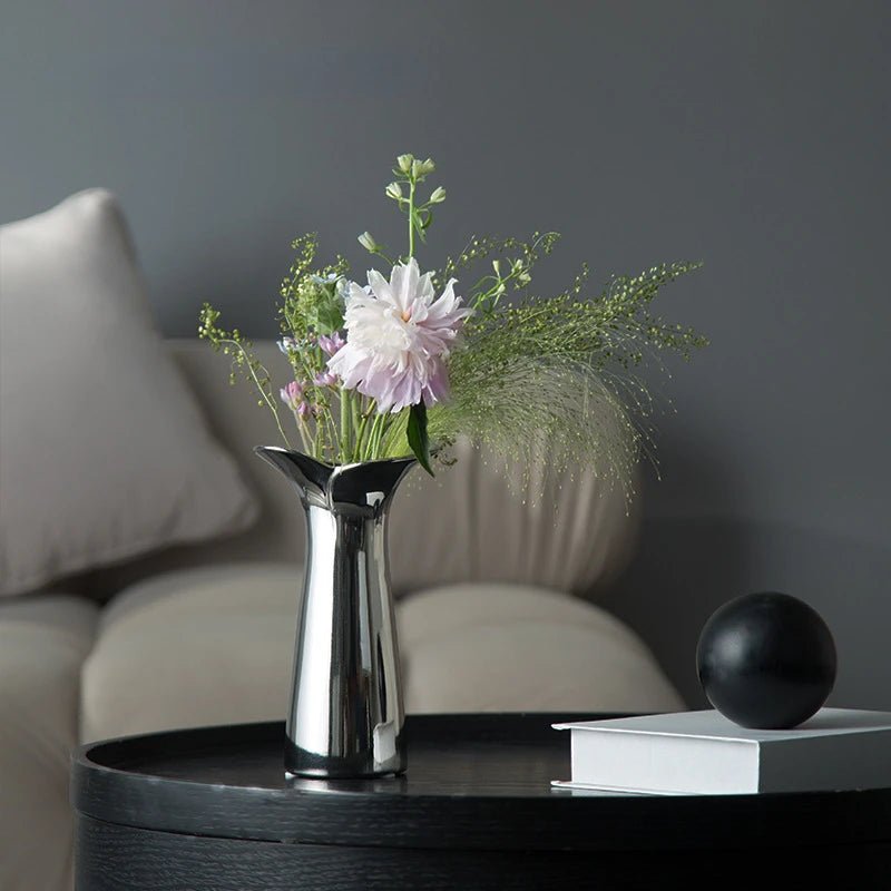 Elegant & Sleek Silver Ceramic Flower Vase - The House Of BLOC