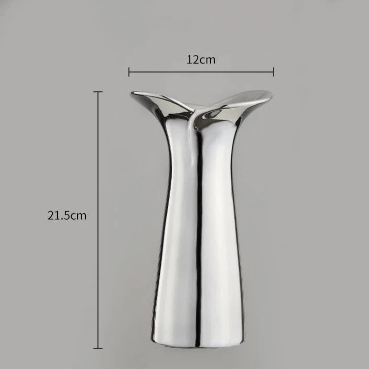 Elegant & Sleek Silver Ceramic Flower Vase - The House Of BLOC