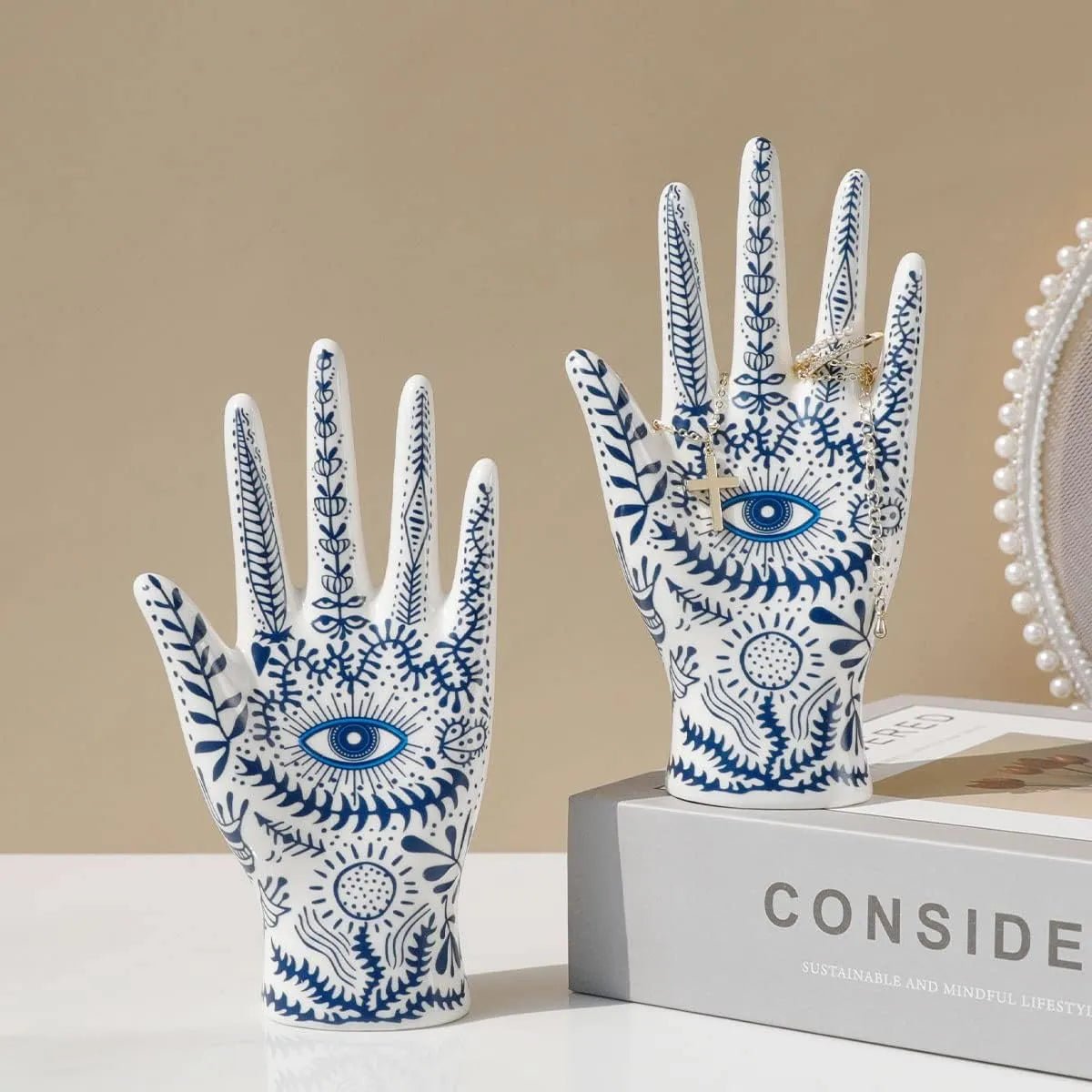 Eye of Fatima Ceramic Jewellery Display Storage Stand - The House Of BLOC