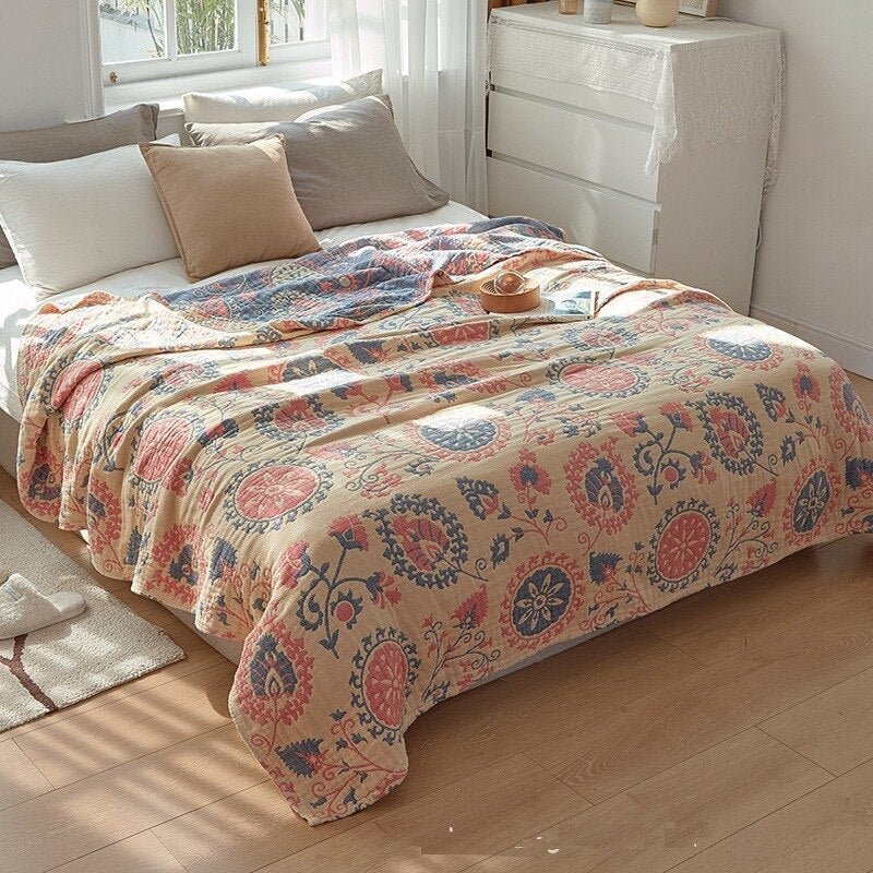 Floral Muslin Bed Cover - The House Of BLOC